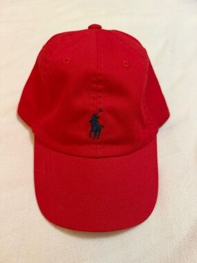Ralph Lauren Red Baseball Cap with Navy Polo Player kids adjustatable